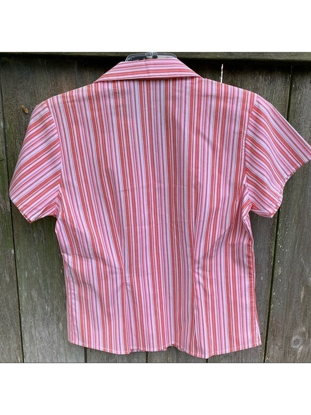 AUSTIN CLOTHING CO short sleeve striped button front cotton stretch blouse top - Picture 2 of 9
